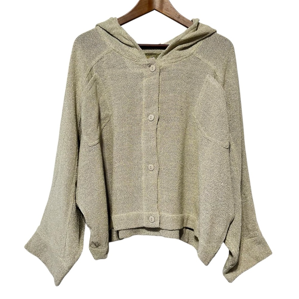 STAFF Beige Textured Button Hoodie XL Oversized Coastal Grandma Boho